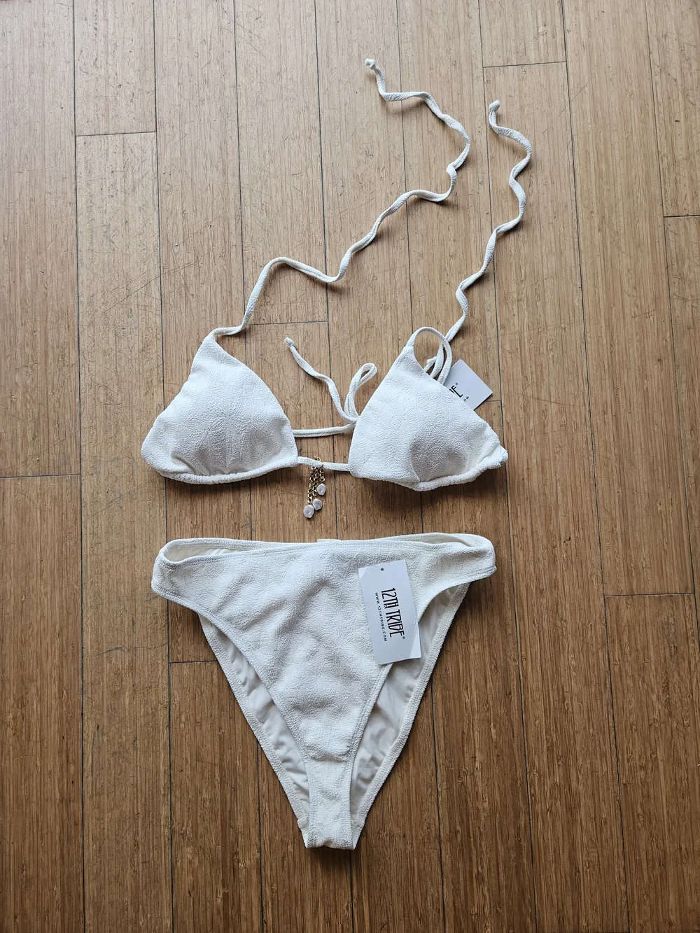 12th Tribe White Textured Triangle Bikini Set - Picture 4 of 4